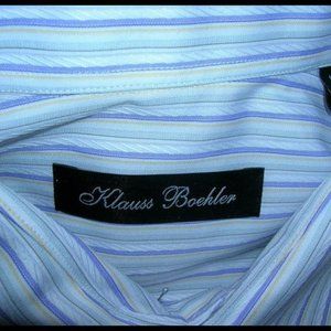 $145 NEW Mens KLAUS BOEHLER White Stripe 100% Cotton Dress Career Shirt 16 Large